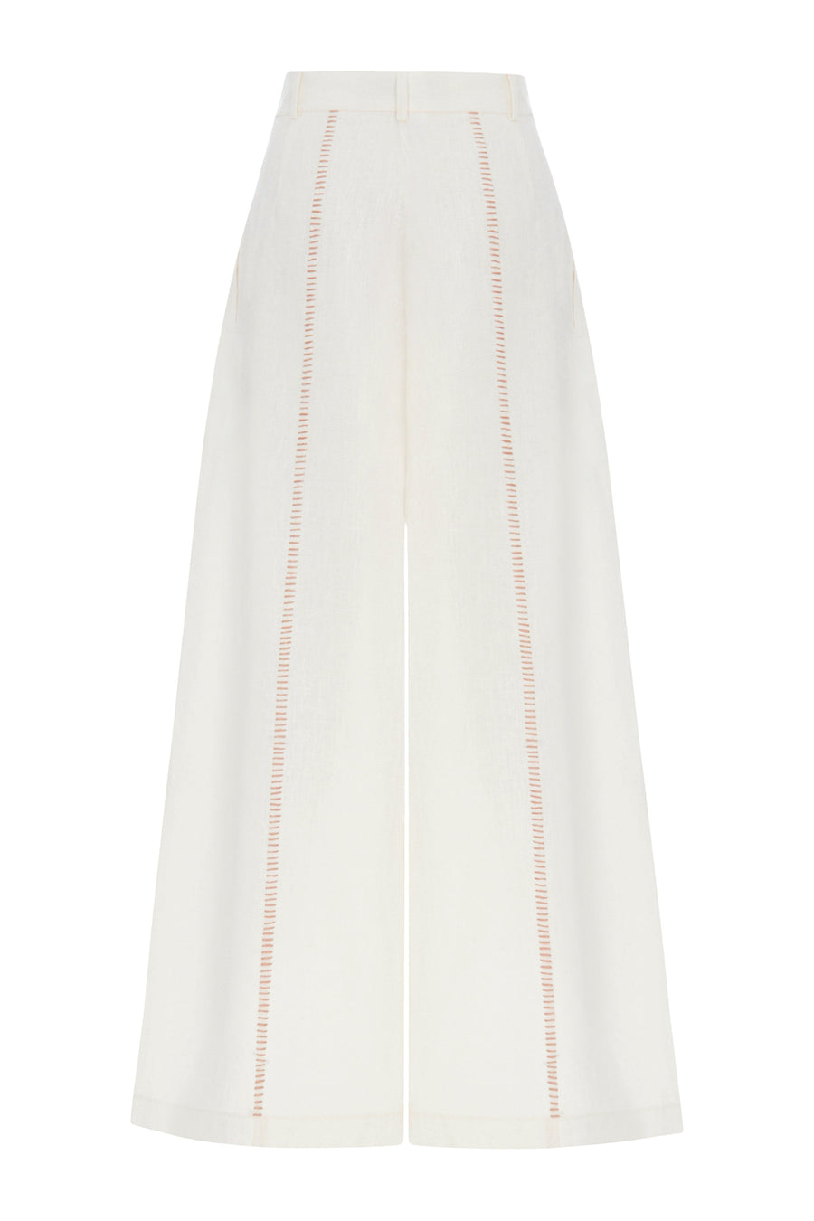 Ivory 100% Linen Pants with Punto Stitch Detail Premium