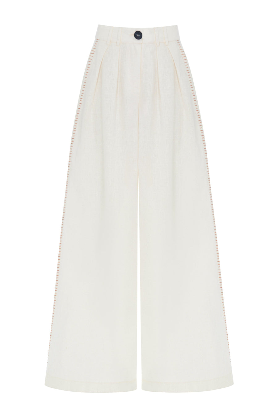 Ivory 100% Linen Pants with Punto Stitch Detail - Premium Organic