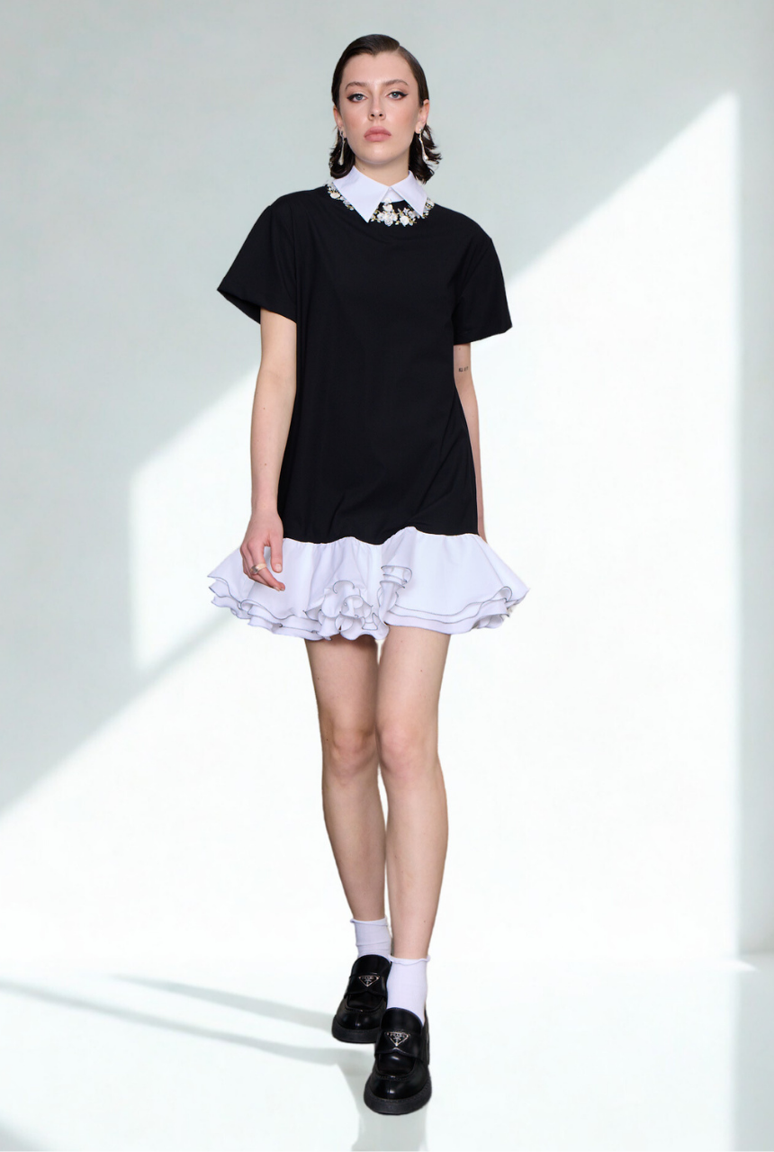 WTF Mariam Embroidered Stone Applique Dress