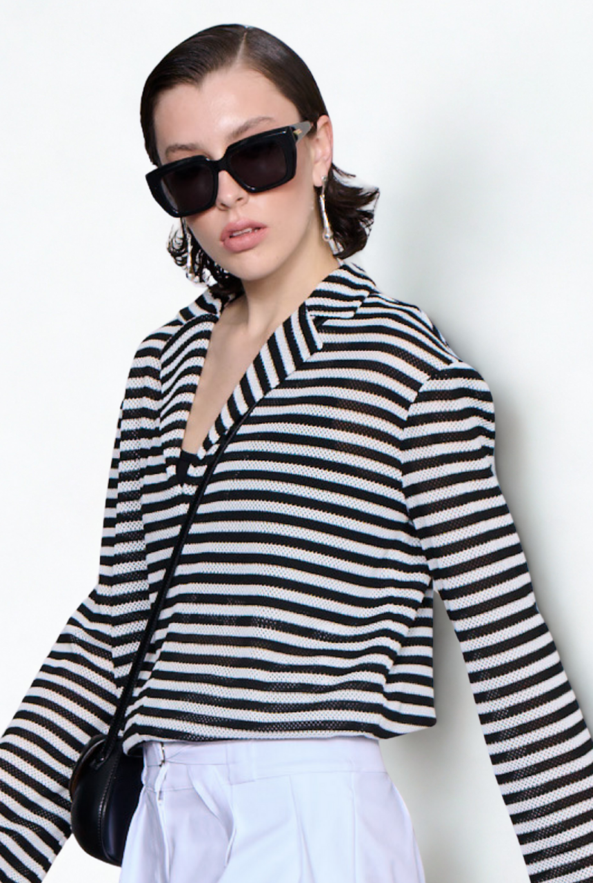 WTF Freya Black-White Striped Blouse