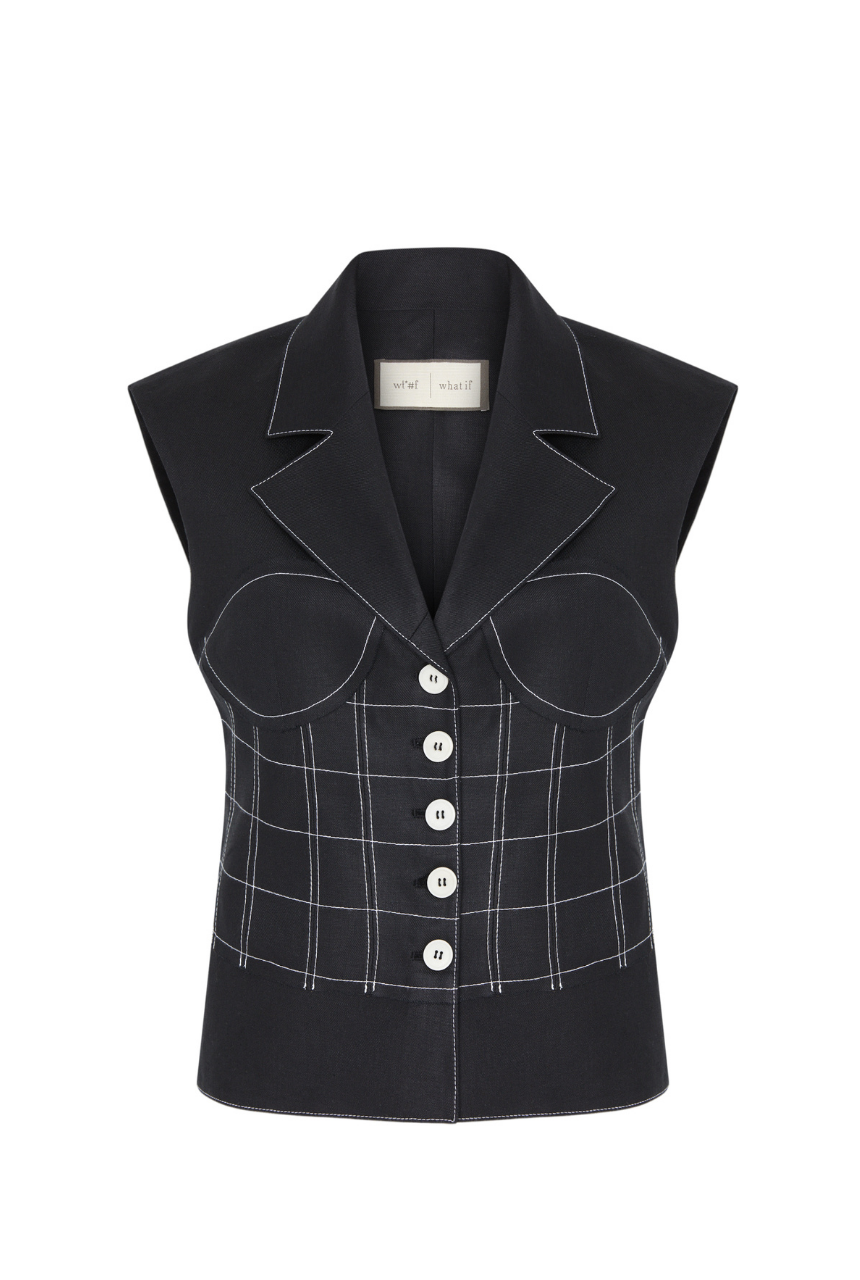 Paloma Embroidered Corset Detail 100% Linen Vest Premium