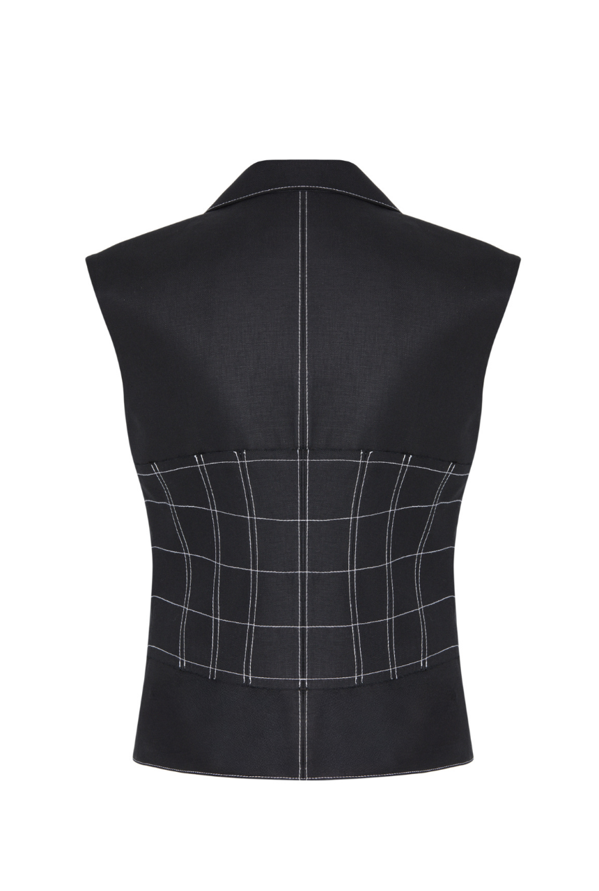 Paloma Embroidered Corset Detail 100% Linen Vest Premium