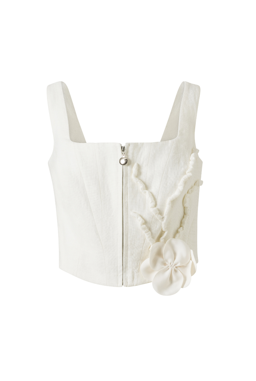 Ivory Corset Blouse 100% Linen with Appliqué - Premium Design