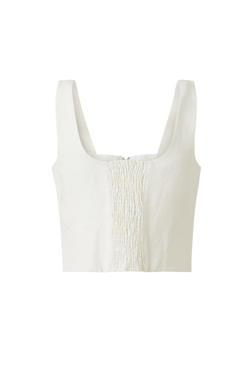 Ivory Corset Blouse 100% Linen with Appliqué - Premium Design