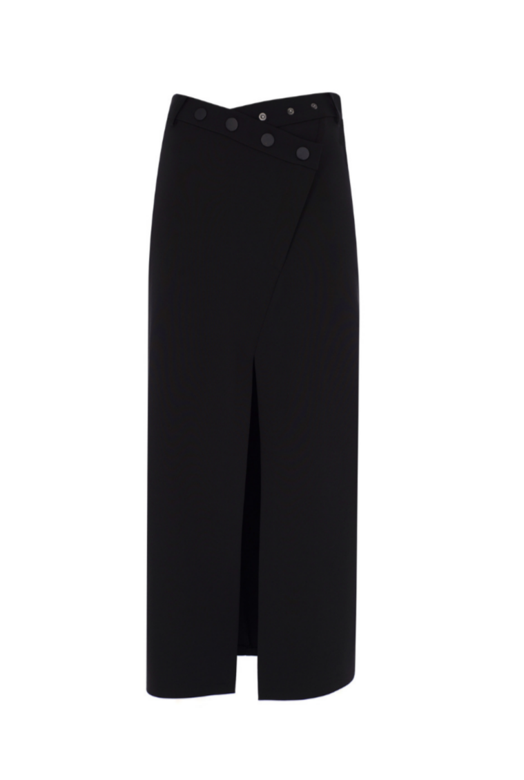 Asymmetric Button Detail Black Skirt