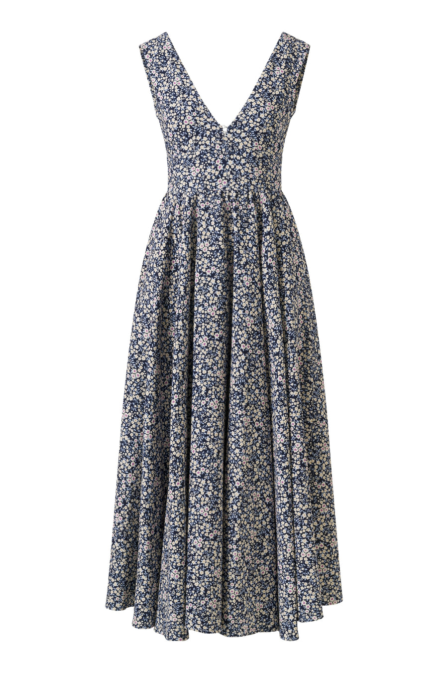 Harlow Navy-Yellow Small Floral Print Dress - Premium Cotton