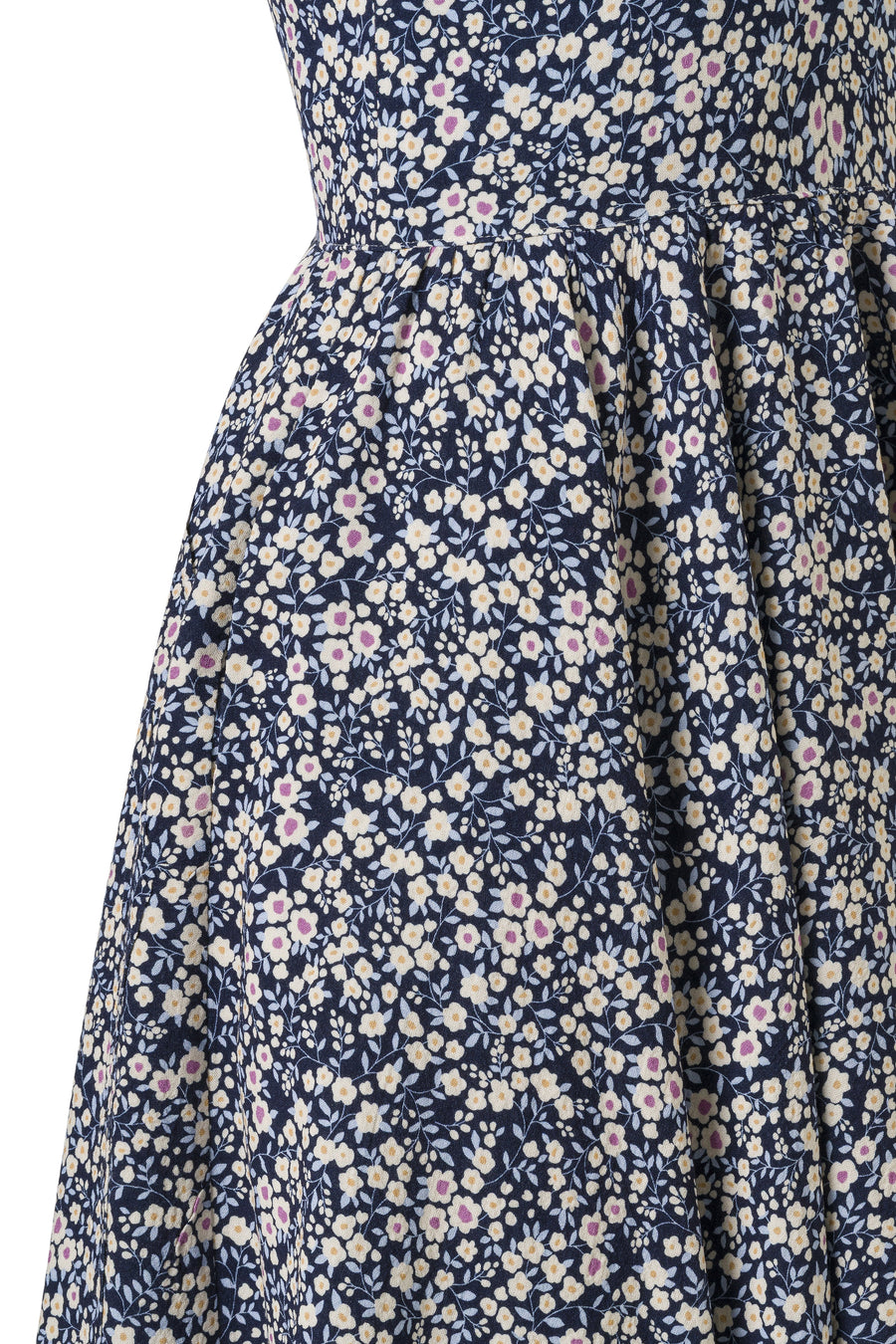 Harlow Navy-Yellow Small Floral Print Dress - Premium Cotton