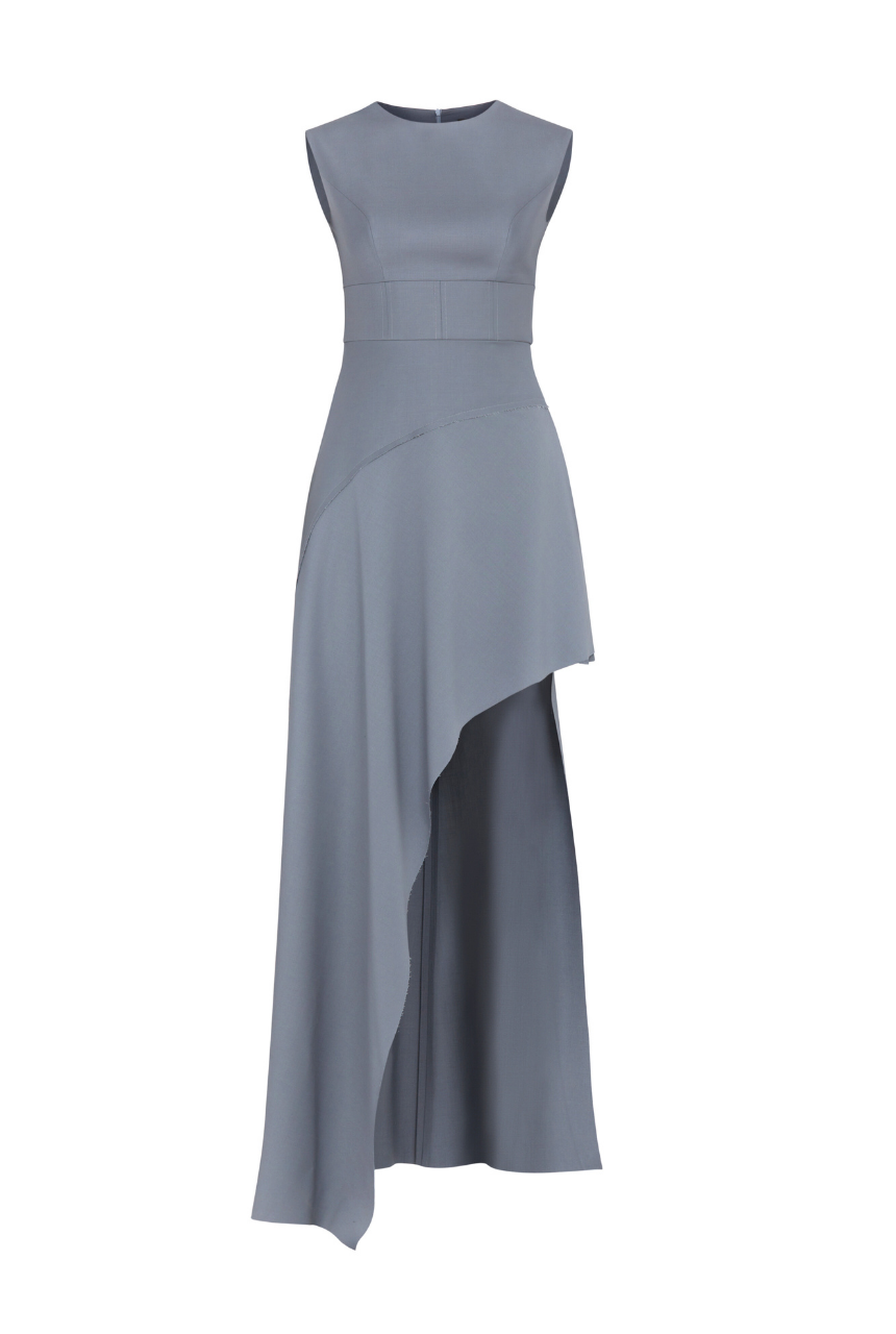 Broadway Long Asymmetric Dress Premium - Wool Blend