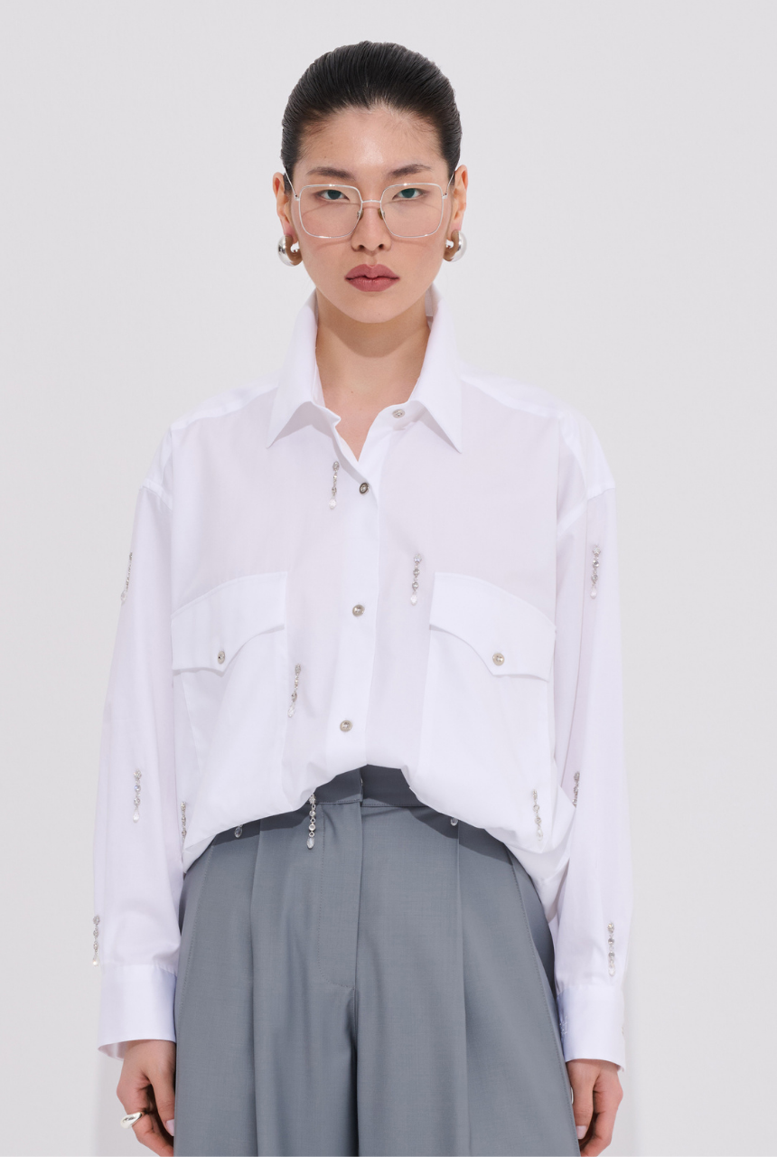 Teardrop Shirt Swarovski Stone Detail 100% Cotton