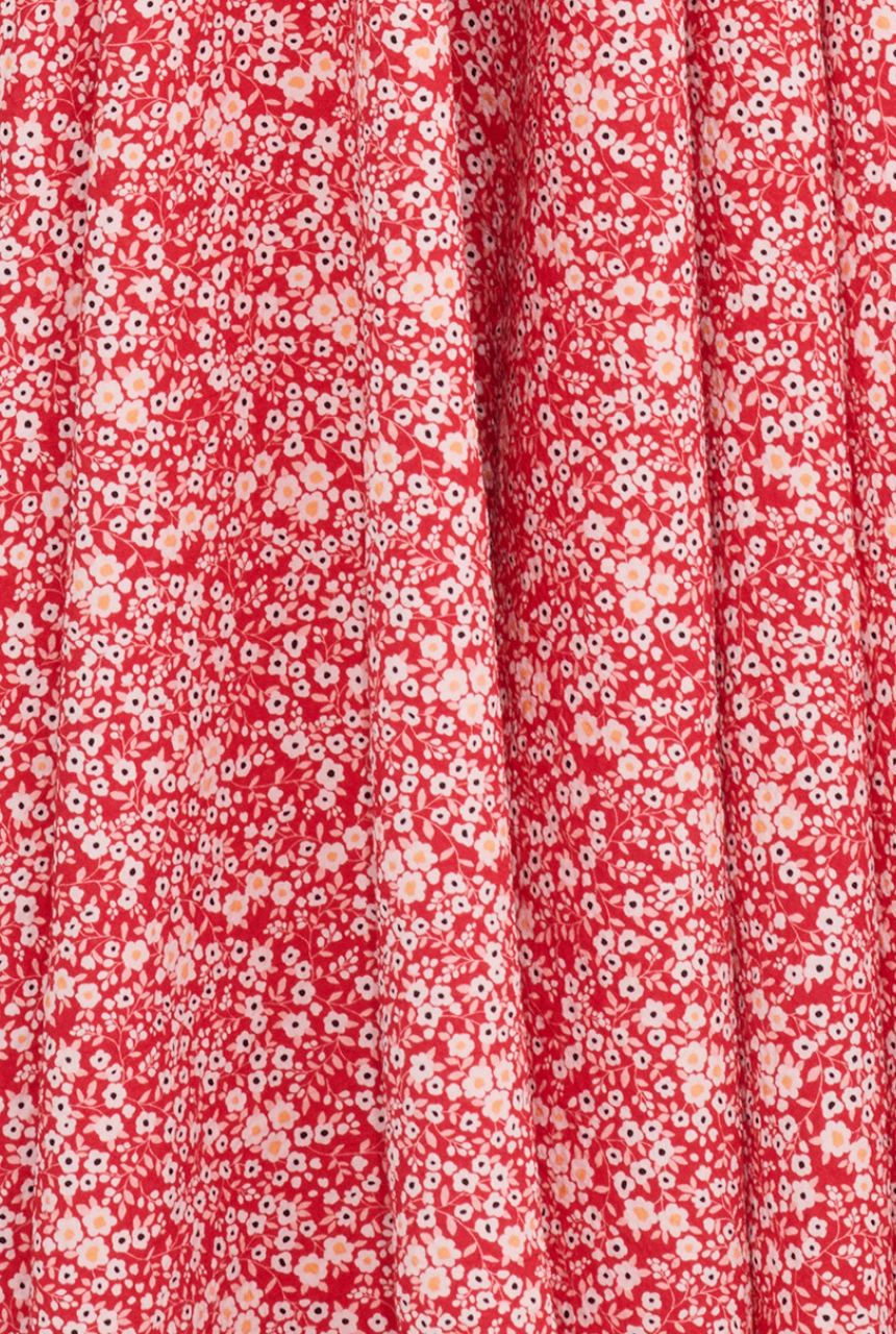 Harlow Red-Yellow Small Floral Print Dress - Premium Cotton