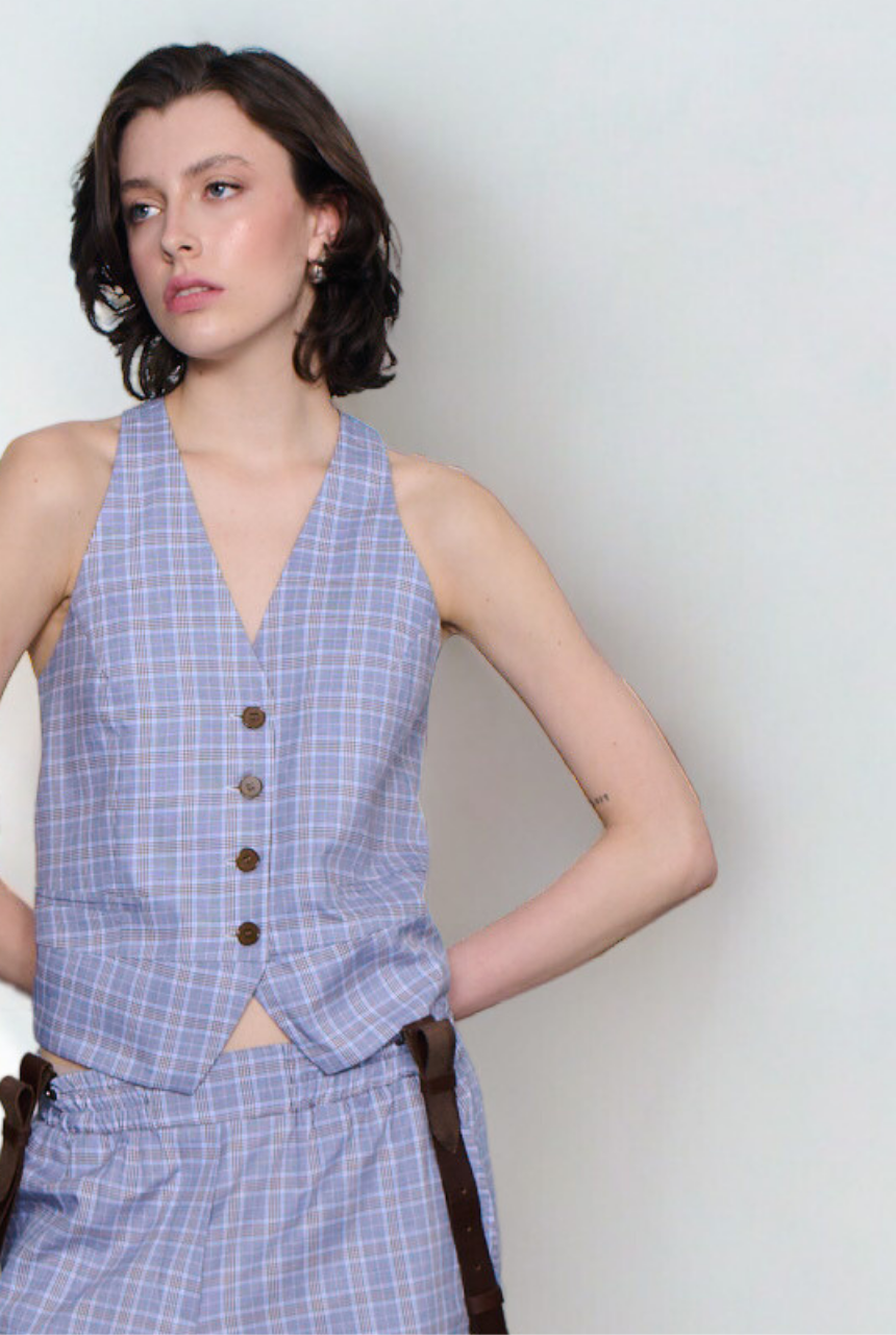 WTF Lumina Vest Plaid 100% Cotton