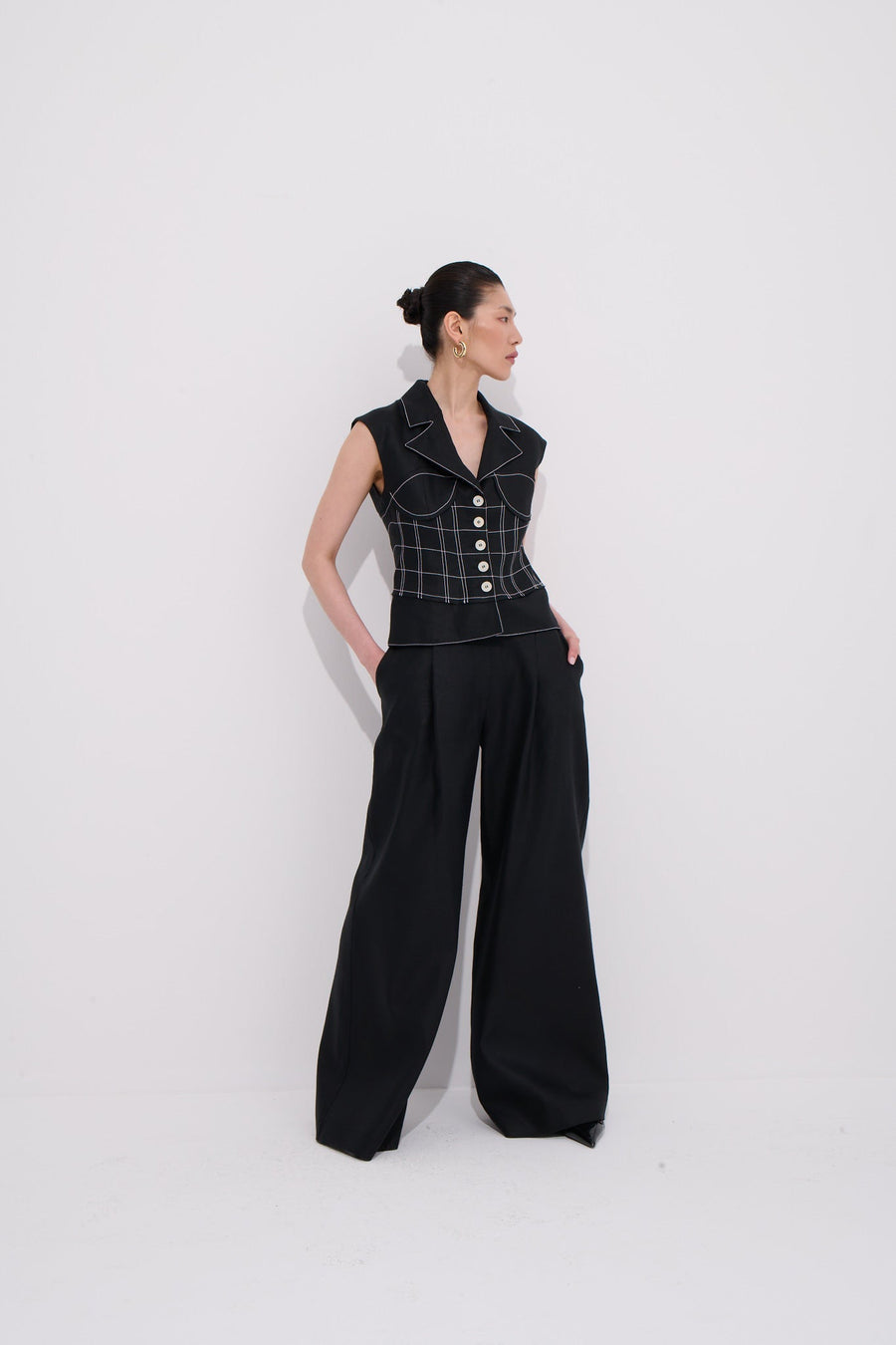 Paloma Embroidered Corset Detail 100% Linen Vest