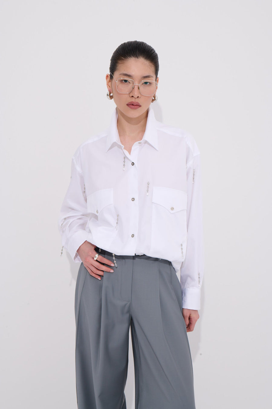 Teardrop Shirt Swarovski Stone Detail 100% Cotton