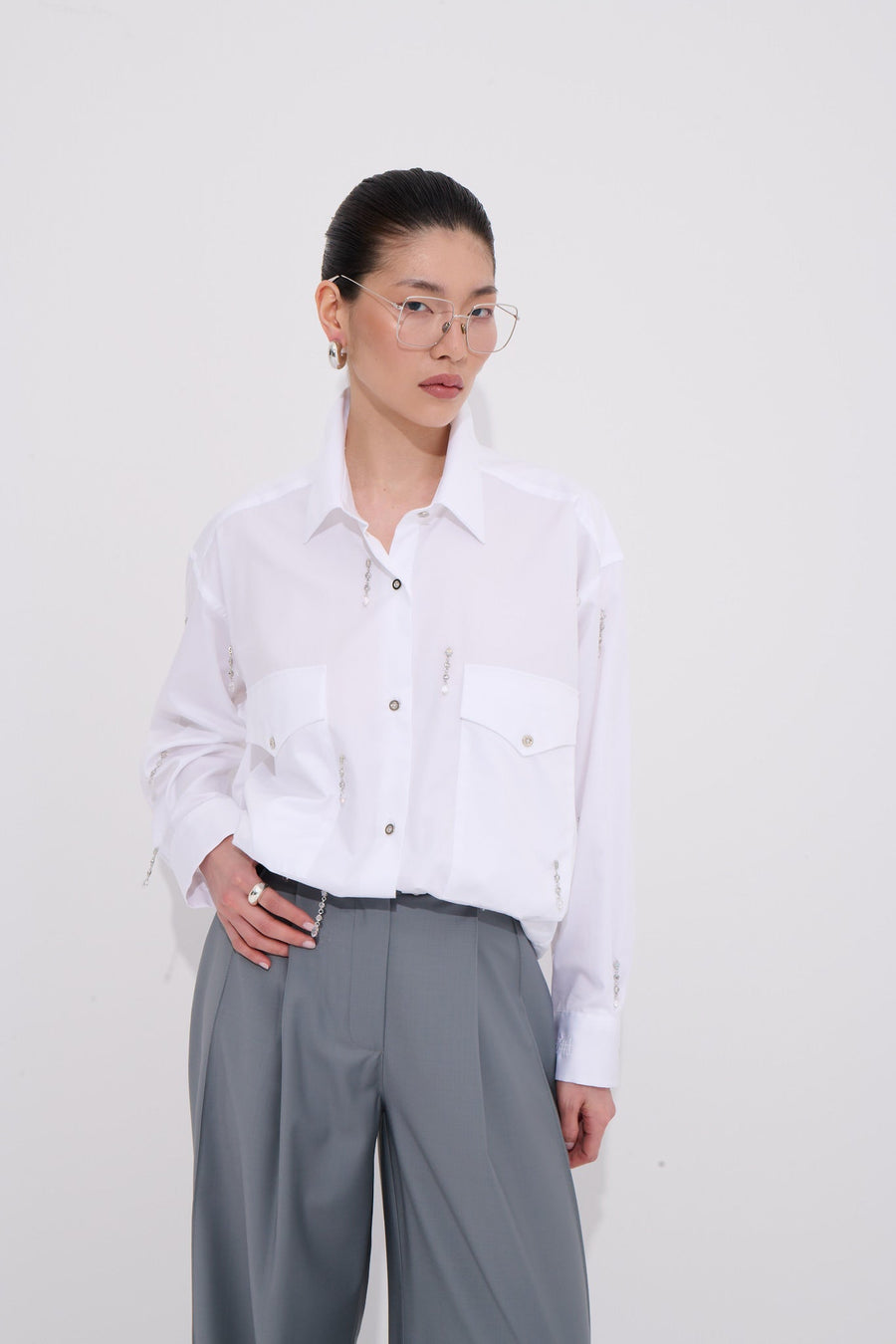 Teardrop Shirt Swarovski Stone Detail 100% Cotton