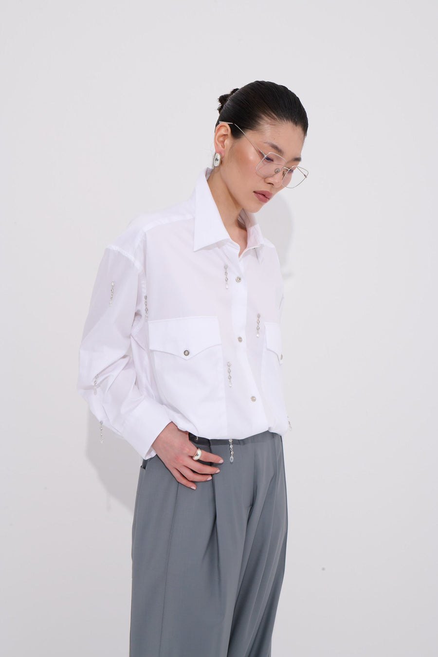 Teardrop Shirt Swarovski Stone Detail 100% Cotton