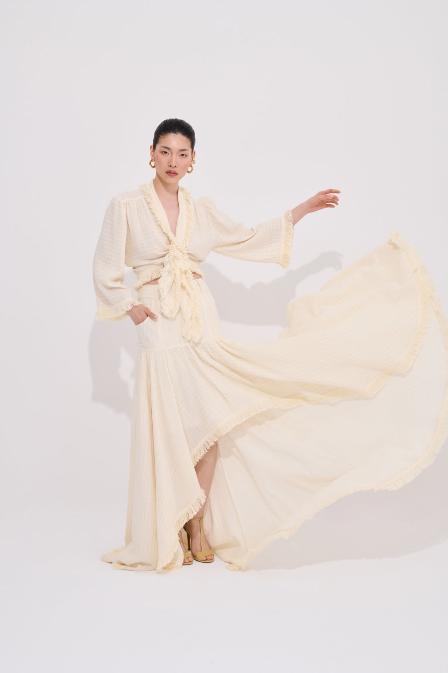 Savra Tassel Tie-Front Blouse