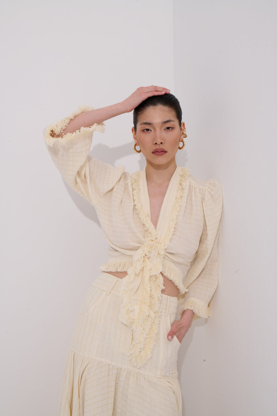 Savra Tassel Tie-Front Blouse