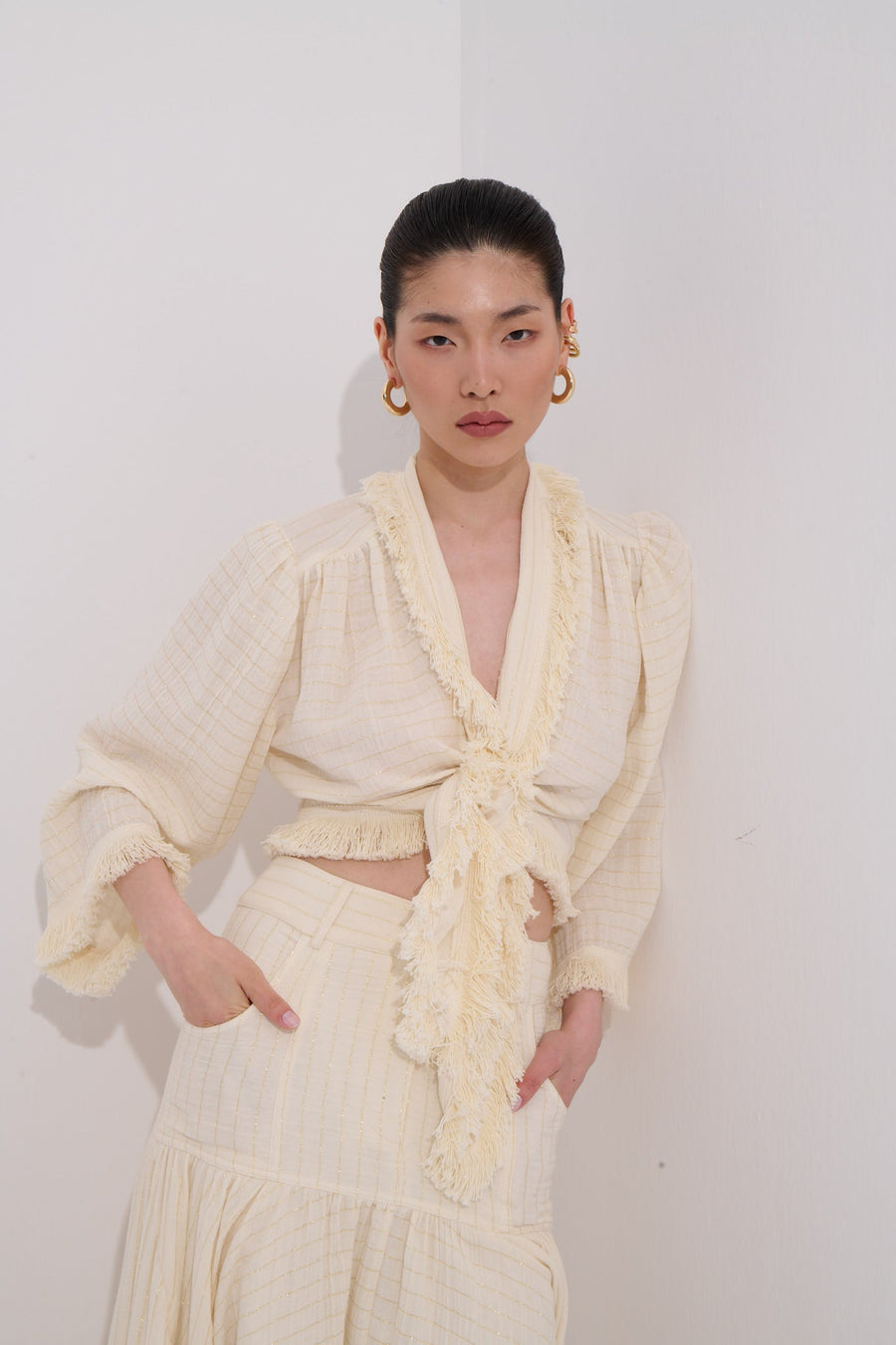Savra Tassel Tie-Front Blouse