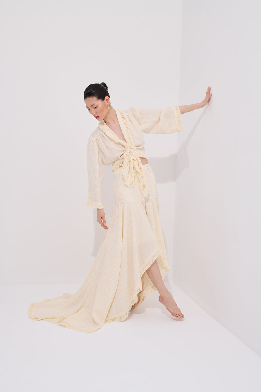 Savra Ruffled Long High-Waist Skirt