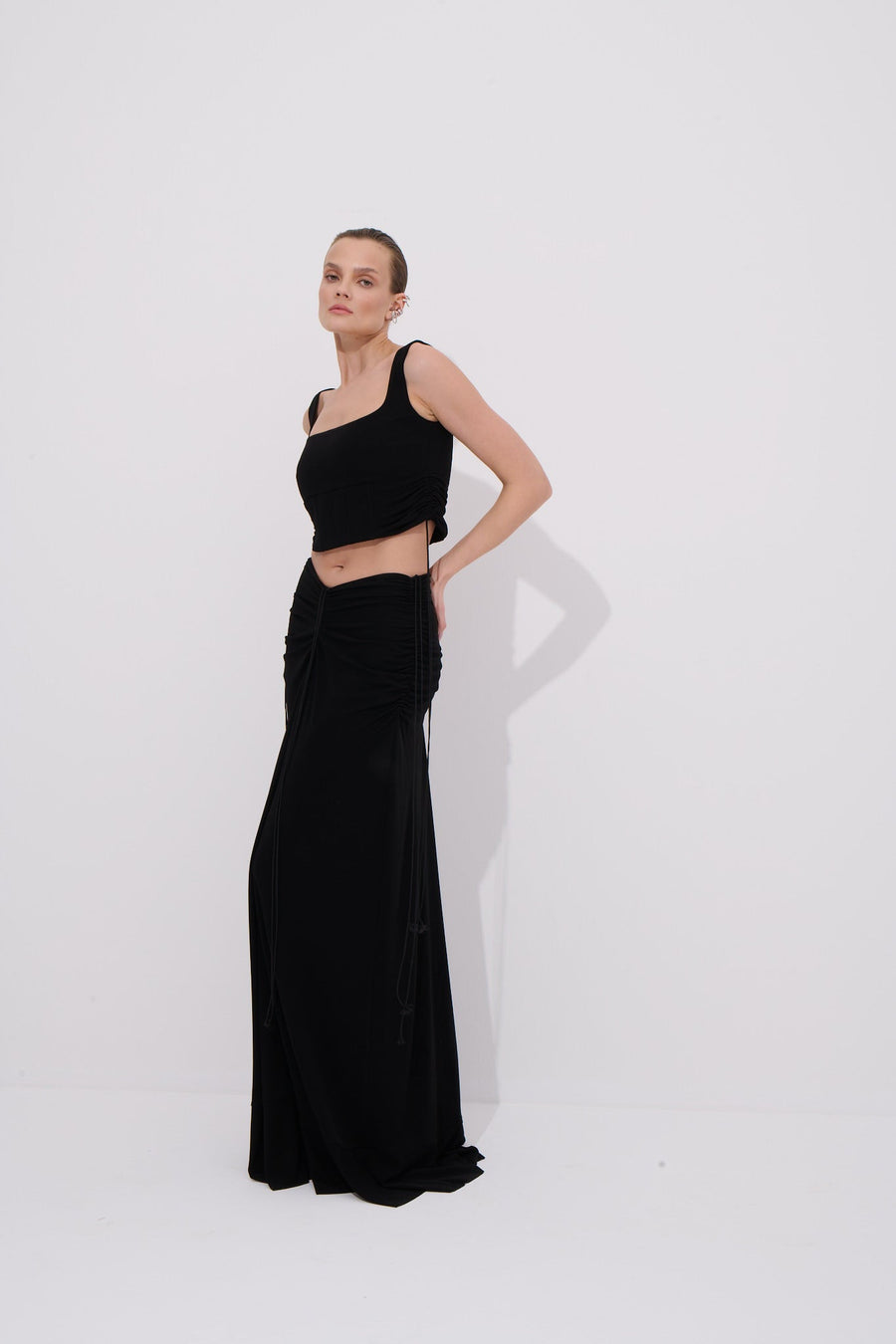 Joli Long Skirt with Ruched Flowing Design