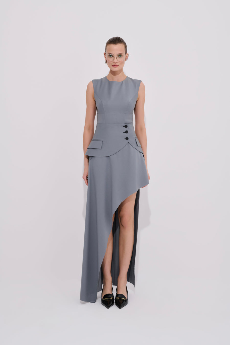 Broadway Long Asymmetric Dress Premium - Wool Blend