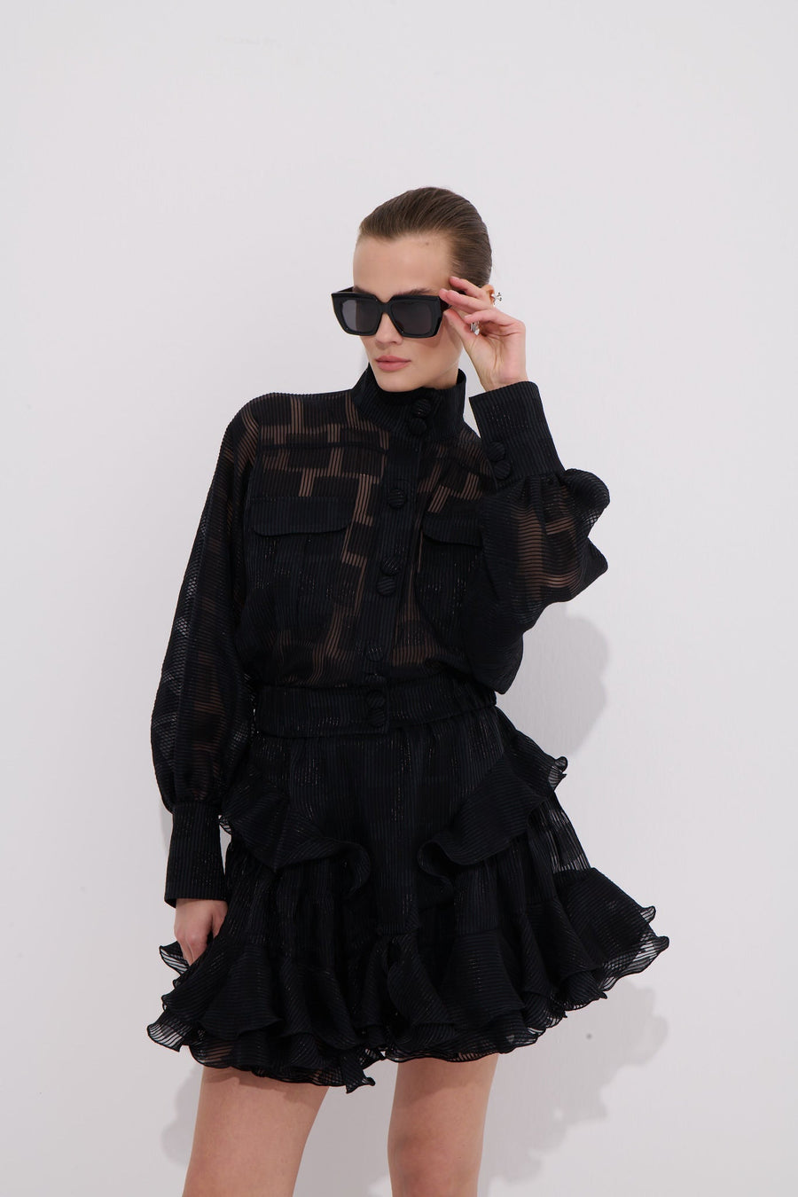 Violaine Ruffled Checkered Texture Skirt
