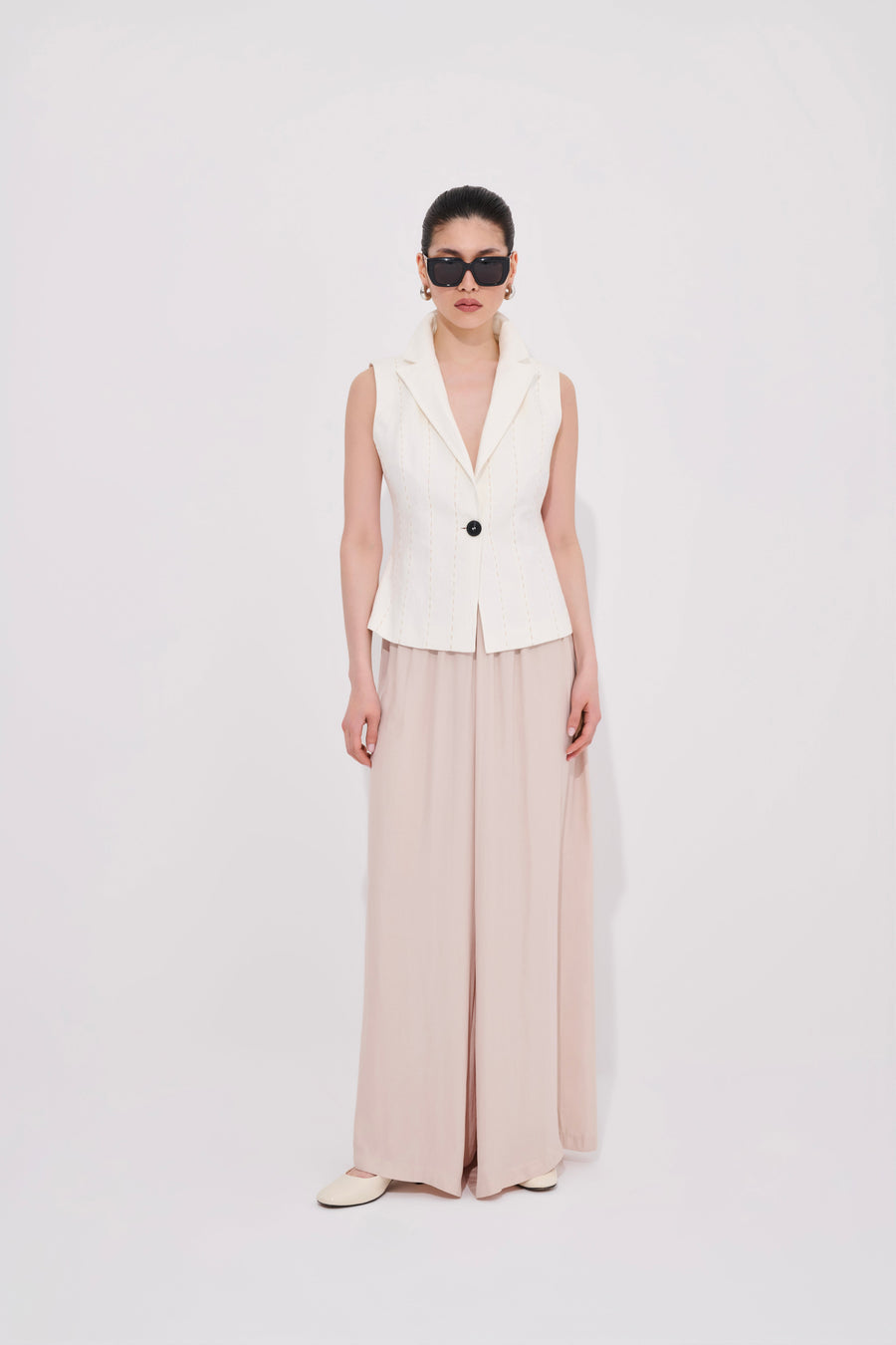 Ivory Vest 100% Linen with Punto Stitch Detail Premium