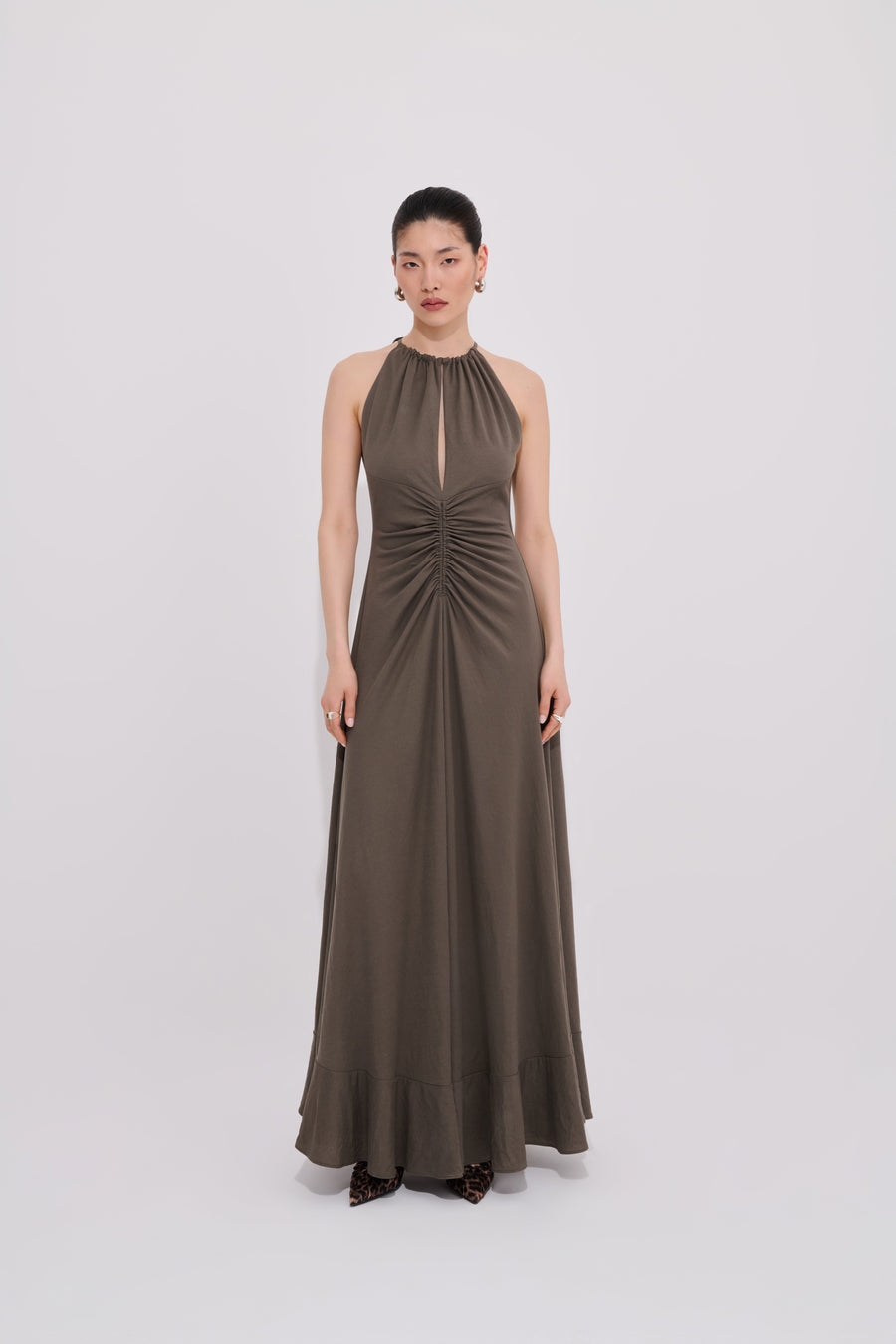 Neutral Edit Draped Long Dress - Elegant Silhouette