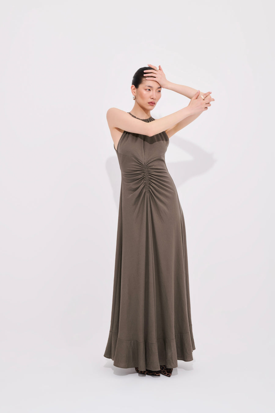 Neutral Edit Draped Long Dress - Elegant Silhouette