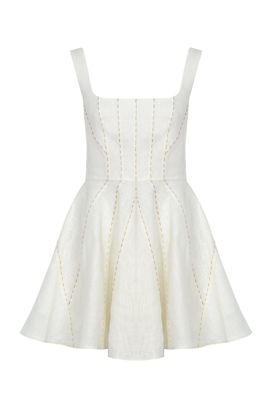 Ivory Short Dress 100% Linen with Punto Stitch Detail