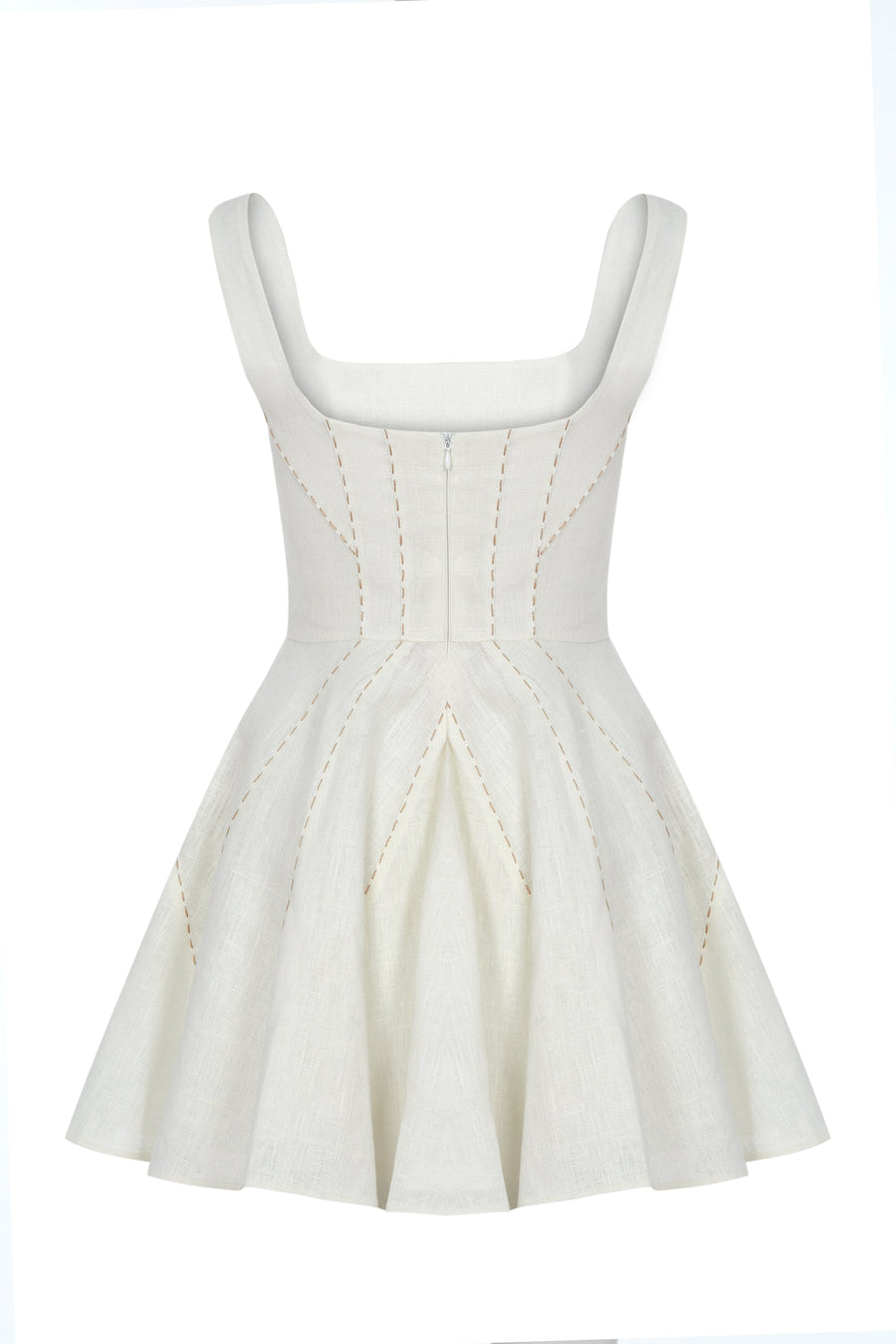 Ivory Short Dress 100% Linen with Punto Stitch Detail Premium