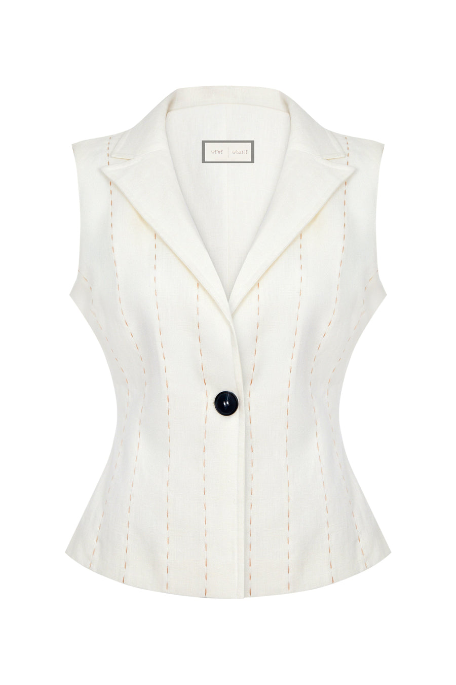 Ivory Vest 100% Linen with Punto Stitch Detail