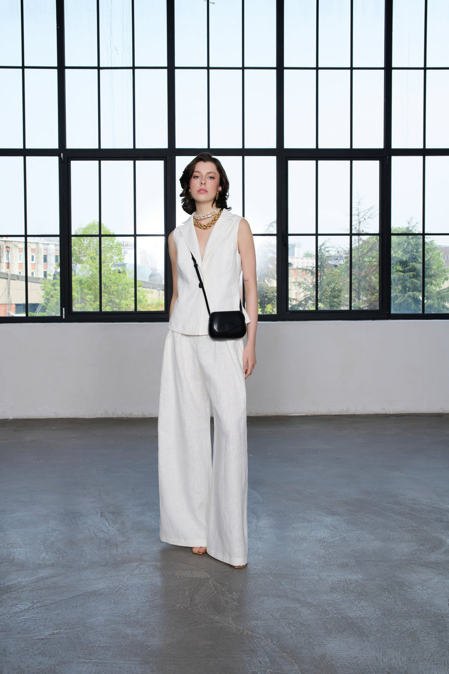 Ivory 100% Linen Pants with Punto Stitch Detail - Premium Organic